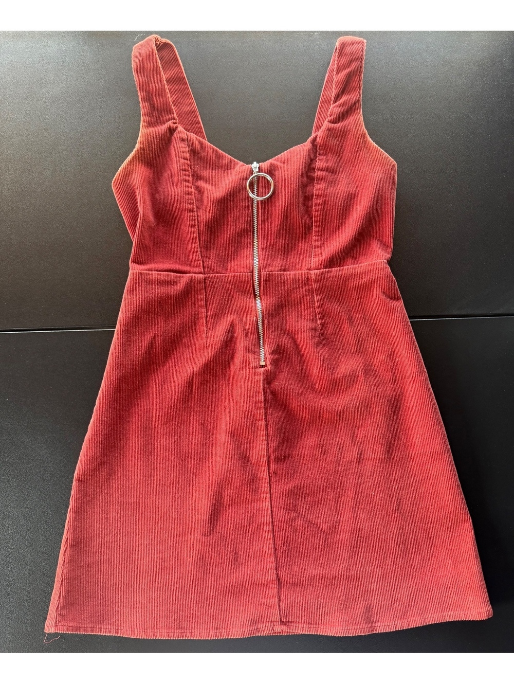 IRIS Women’s Small Rust Corduroy Mini Dress Ring Zip Pinafore 90s Y2K